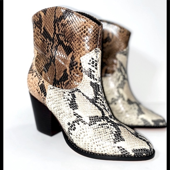 New Schutz Panelled Snake Effect Cowboy Boots - Picture 2 of 10
